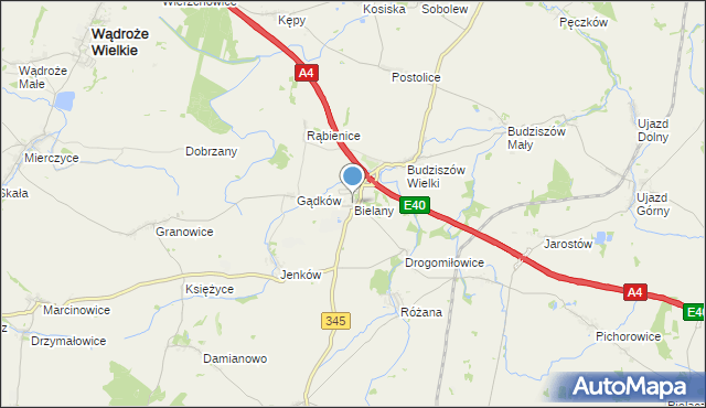 mapa Bielany, Bielany gmina Wądroże Wielkie na mapie Targeo